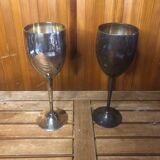 Pair of vintage silver metal wine glasses