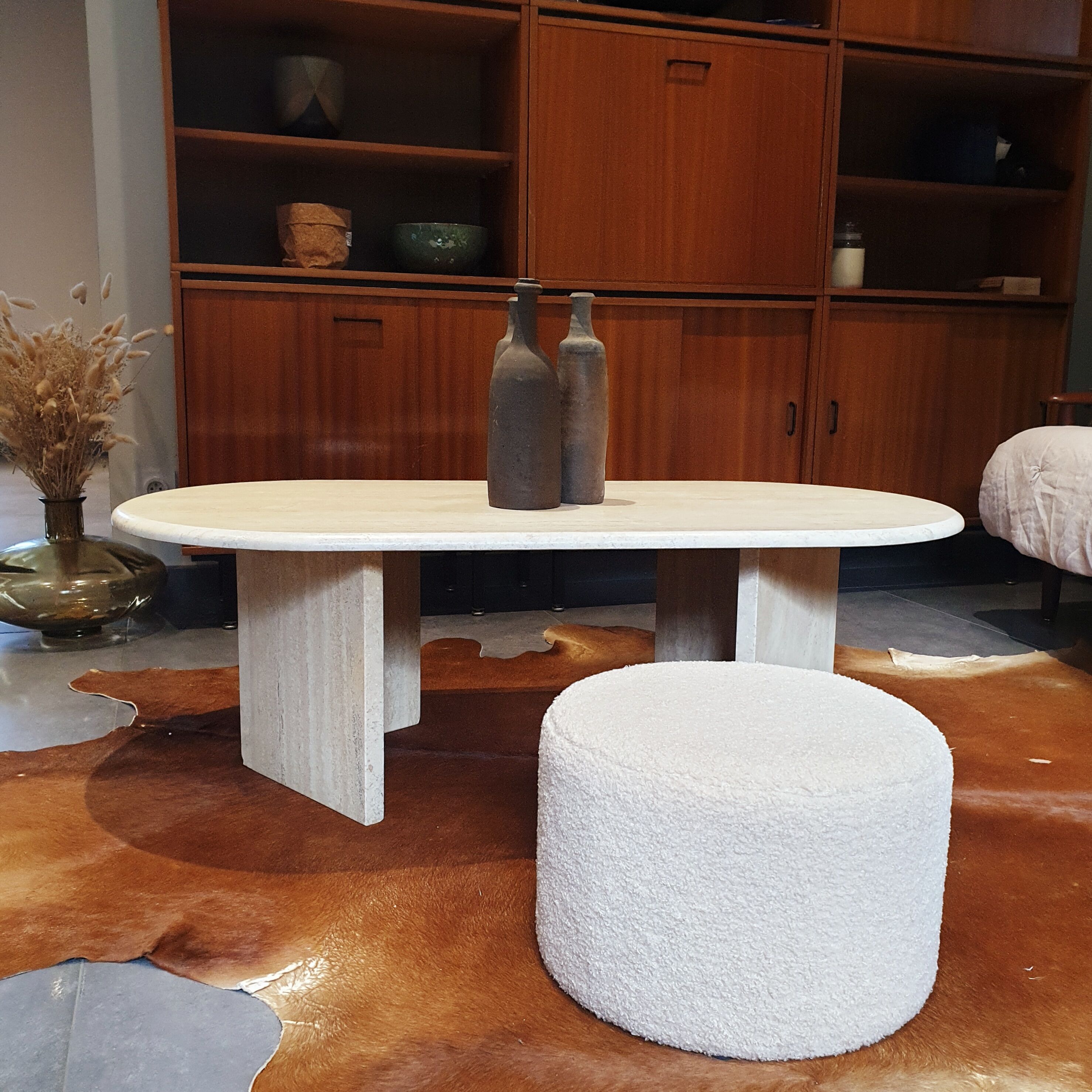 Table basse vintage en travertin