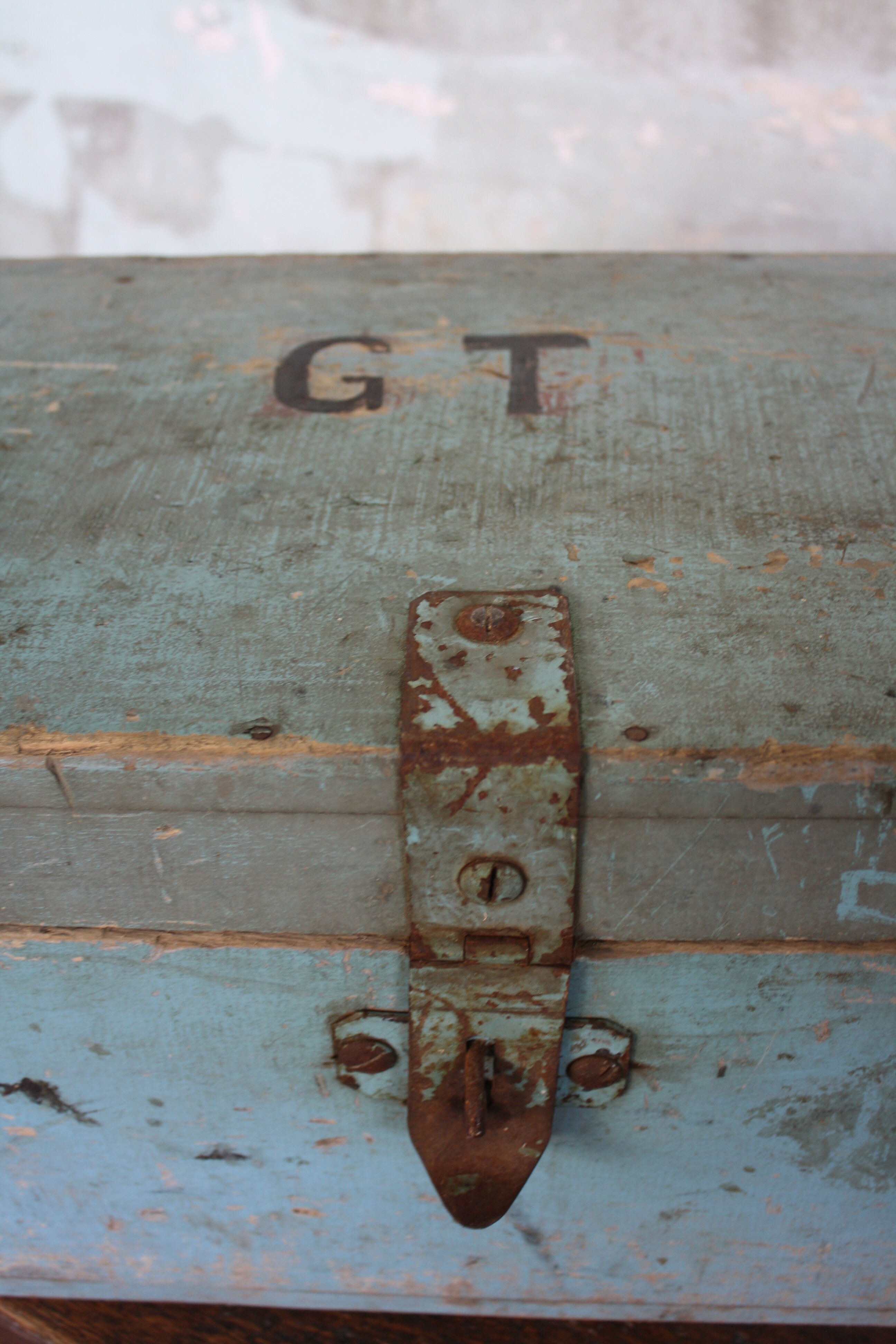 Blue vintage tool box wooden