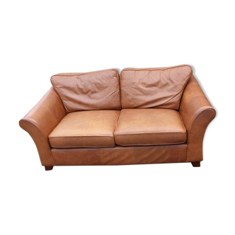 Tan Leather 2 seater sofa Classic 1980's