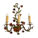 Antique Florentine wall light in painted wrought iron – Floral decoration – 20th century