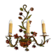 Antique Florentine wall light in painted wrought iron – Floral decoration – 20th century