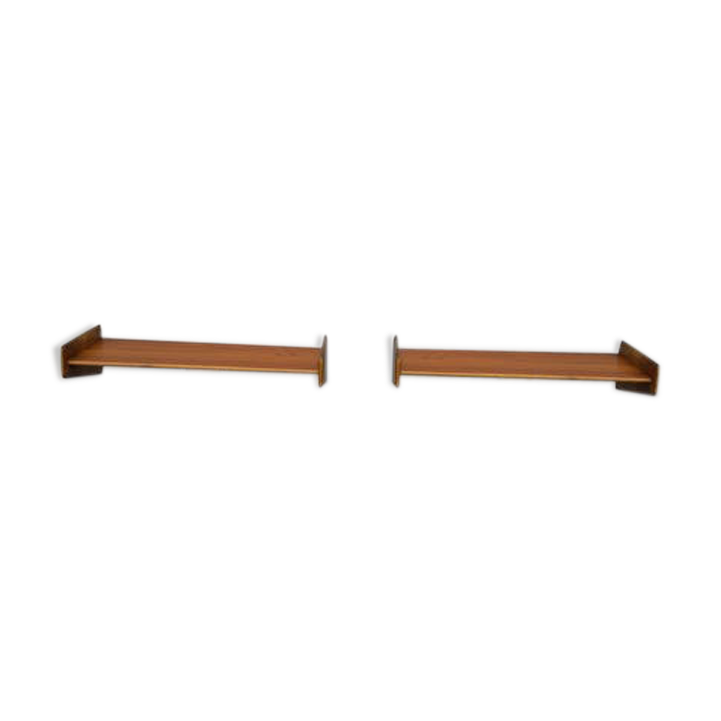 Pair of Scandinavian bedside wall shelves in teak and oak