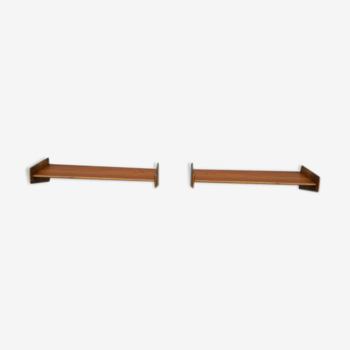 Pair of Scandinavian bedside wall shelves in teak and oak