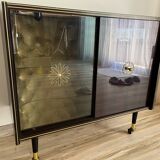 Vitrine bar à roulettes eclairée vitange annees 50
