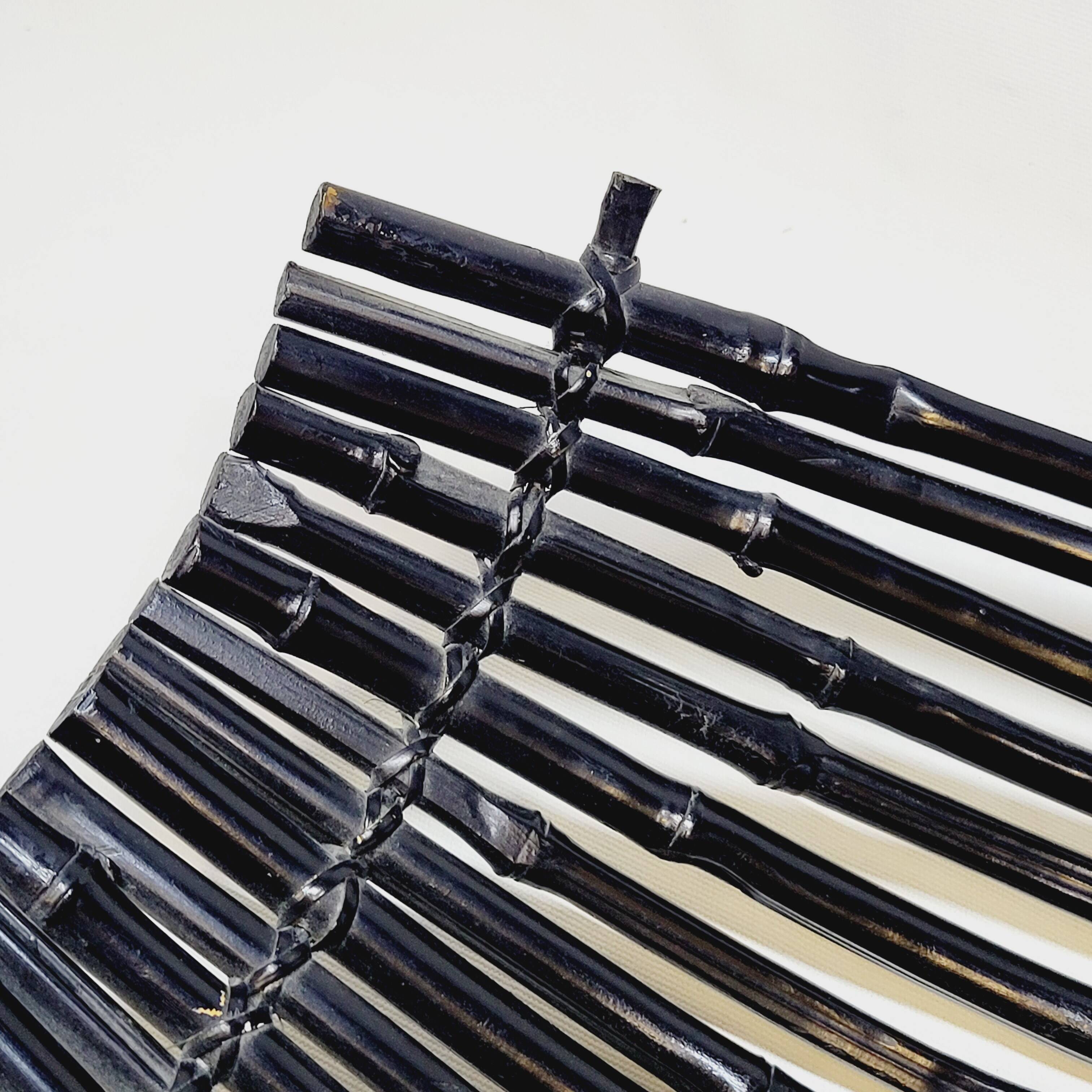 Large Vintage Black Bamboo Fruit Basket