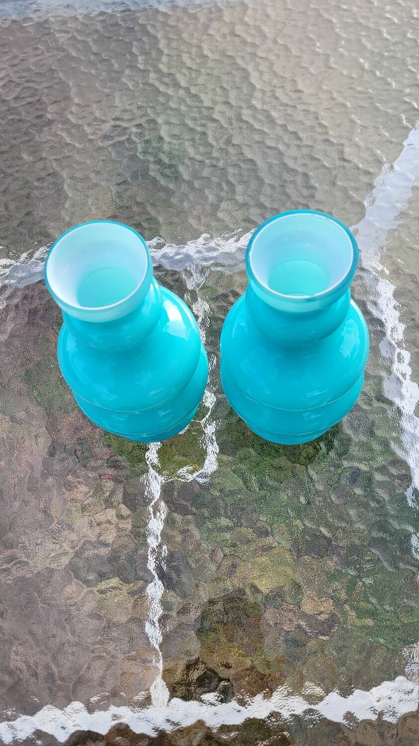 Pair of Space Age lampshades in blue opaline.