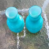 Pair of Space Age lampshades in blue opaline.