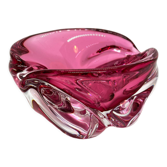 1960s organic modern pink bowl ashtray designed by J. Hospodka Chribska Sklarna, Czechoslovakia