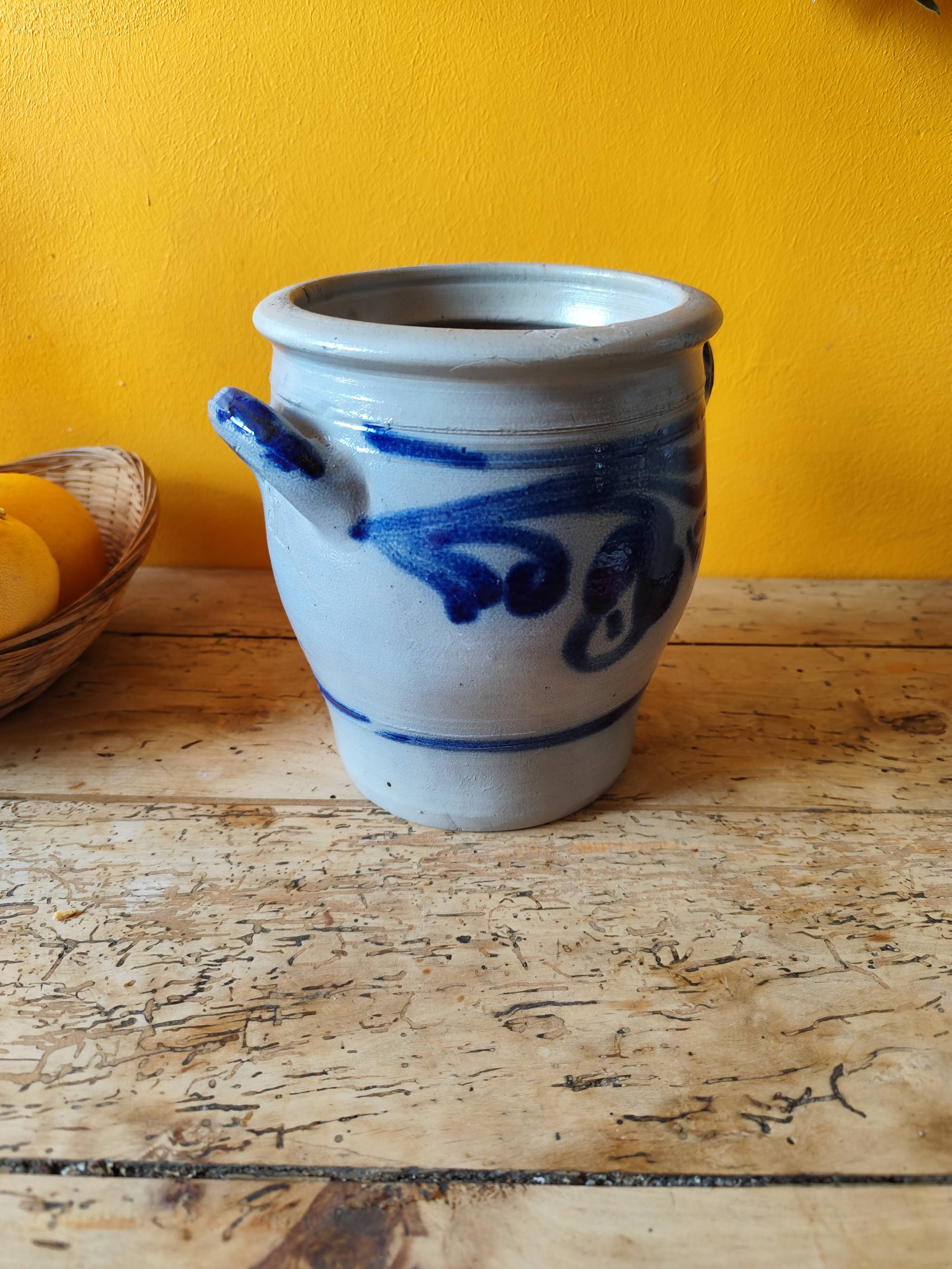 Blue and grey glazed stoneware pot from Alsace