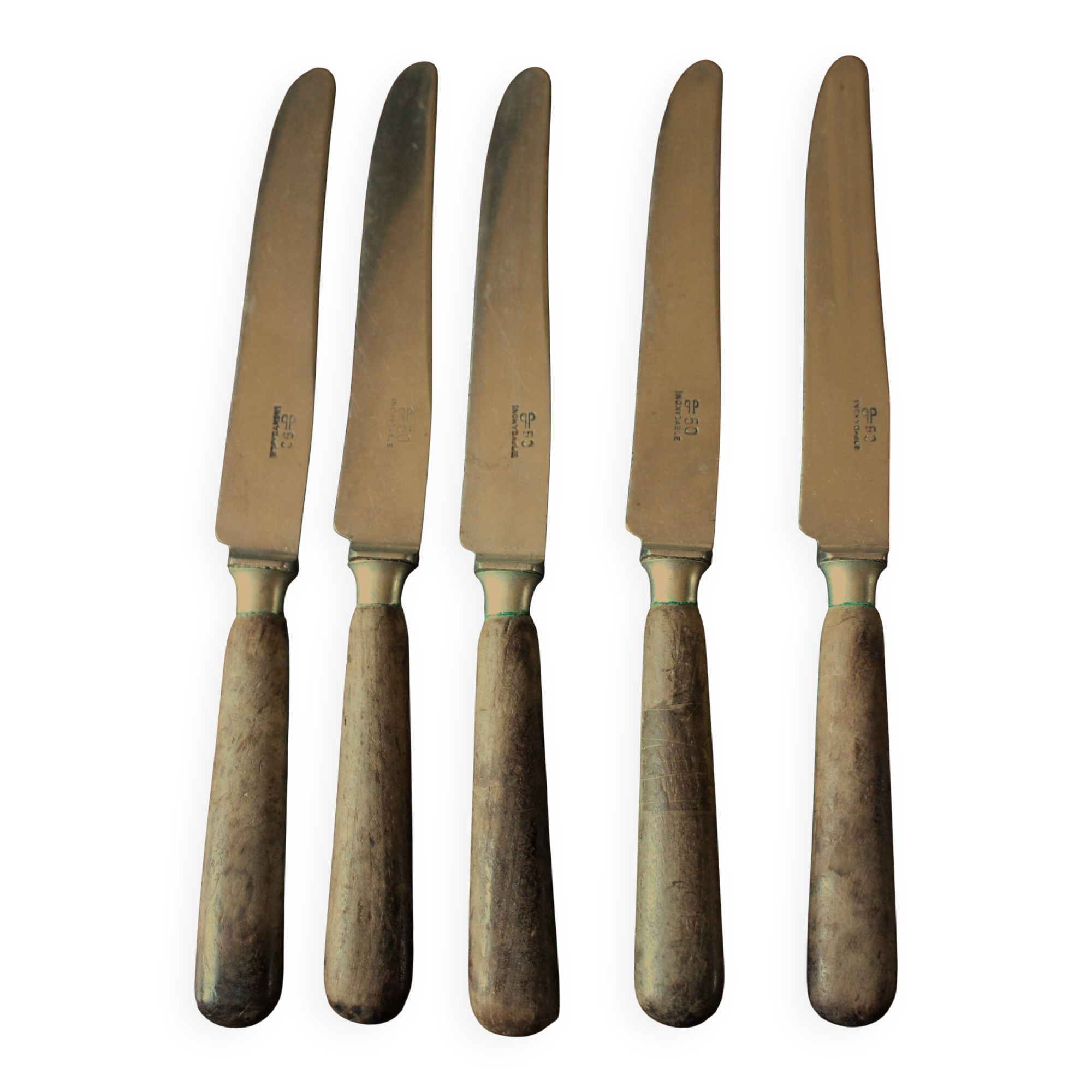 Set of 5 antique knives with wooden handles