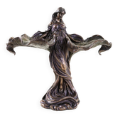 Brass female figurine in Art Deco style with floral motifs, European decorative art