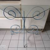 Ancienne console fer forgé dessus verre