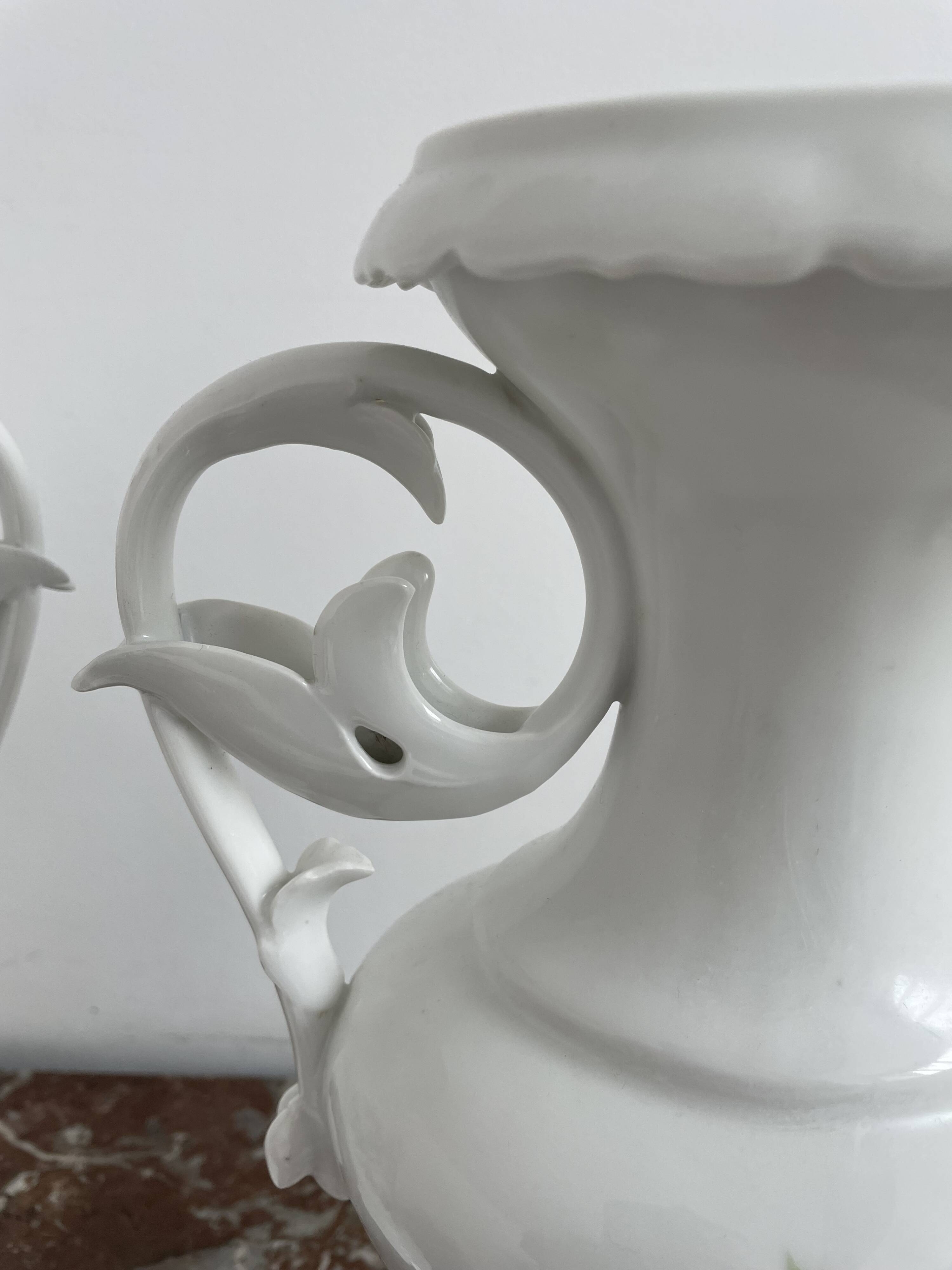 Pair of large 19th century church vases in painted white Paris porcelain