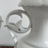 Pair of large 19th century church vases in painted white Paris porcelain