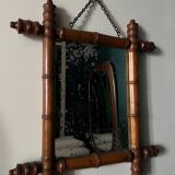 Petit miroir ancien bois tourné effet bambou