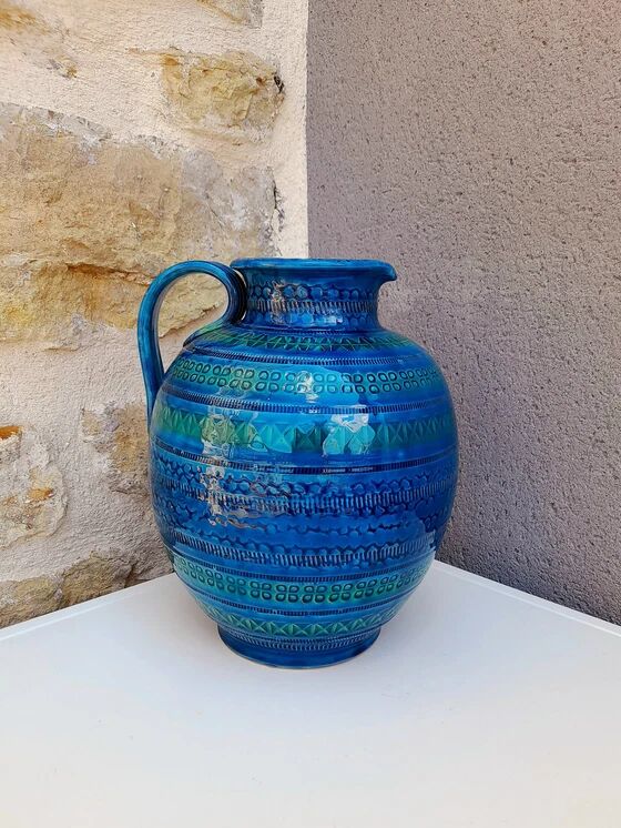 Bitossi ceramic vase or jug, Aldo Londi, Rimini blu.