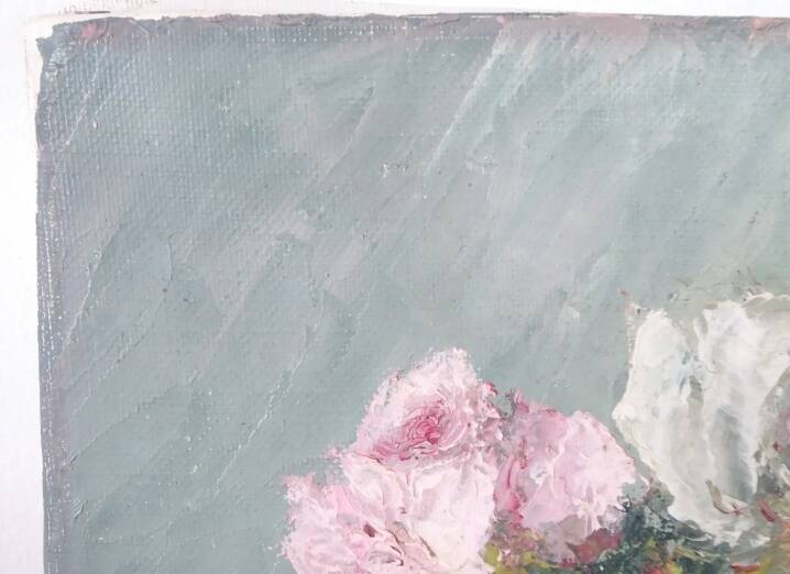 Painting oil on canvas bouquet of flowers signed b. rabel