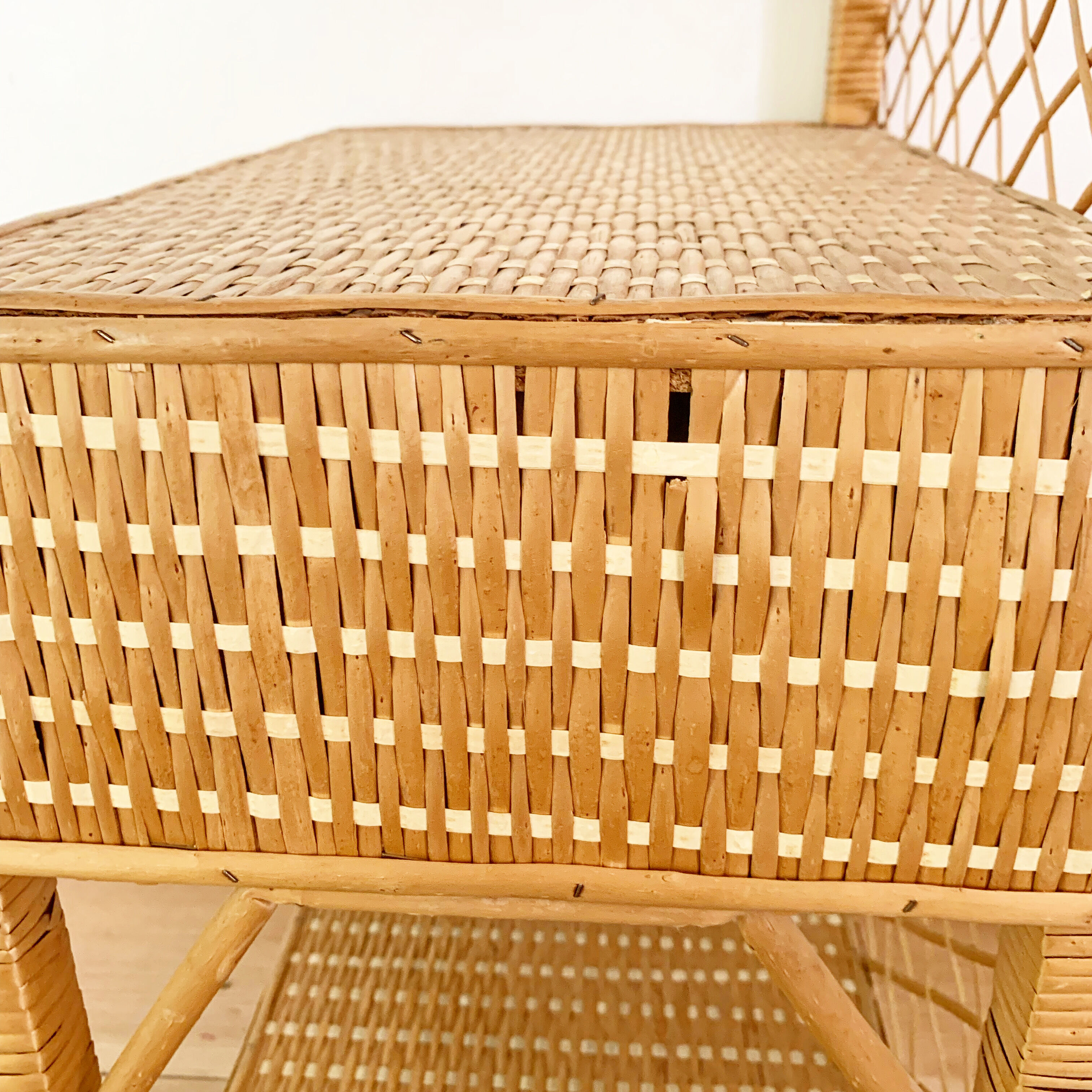 Pair of vintage wicker and rattan bedside tables