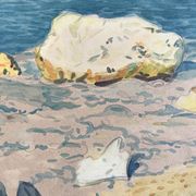 Original watercolor by Tony MINARTZ (1870-1944) Two bathers on a rocky beach on the Riviera
