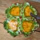 Antique colored ceramic cheese plate with knife