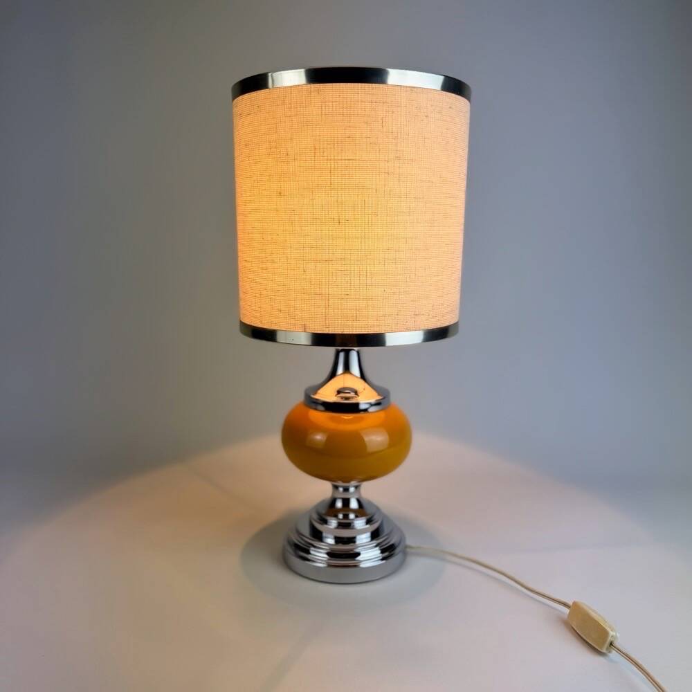 70's Orange Ceramic and Burlap Lamp