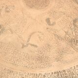 Round vintage brutalist coffee table by VAD Trævarefabrik with copper top