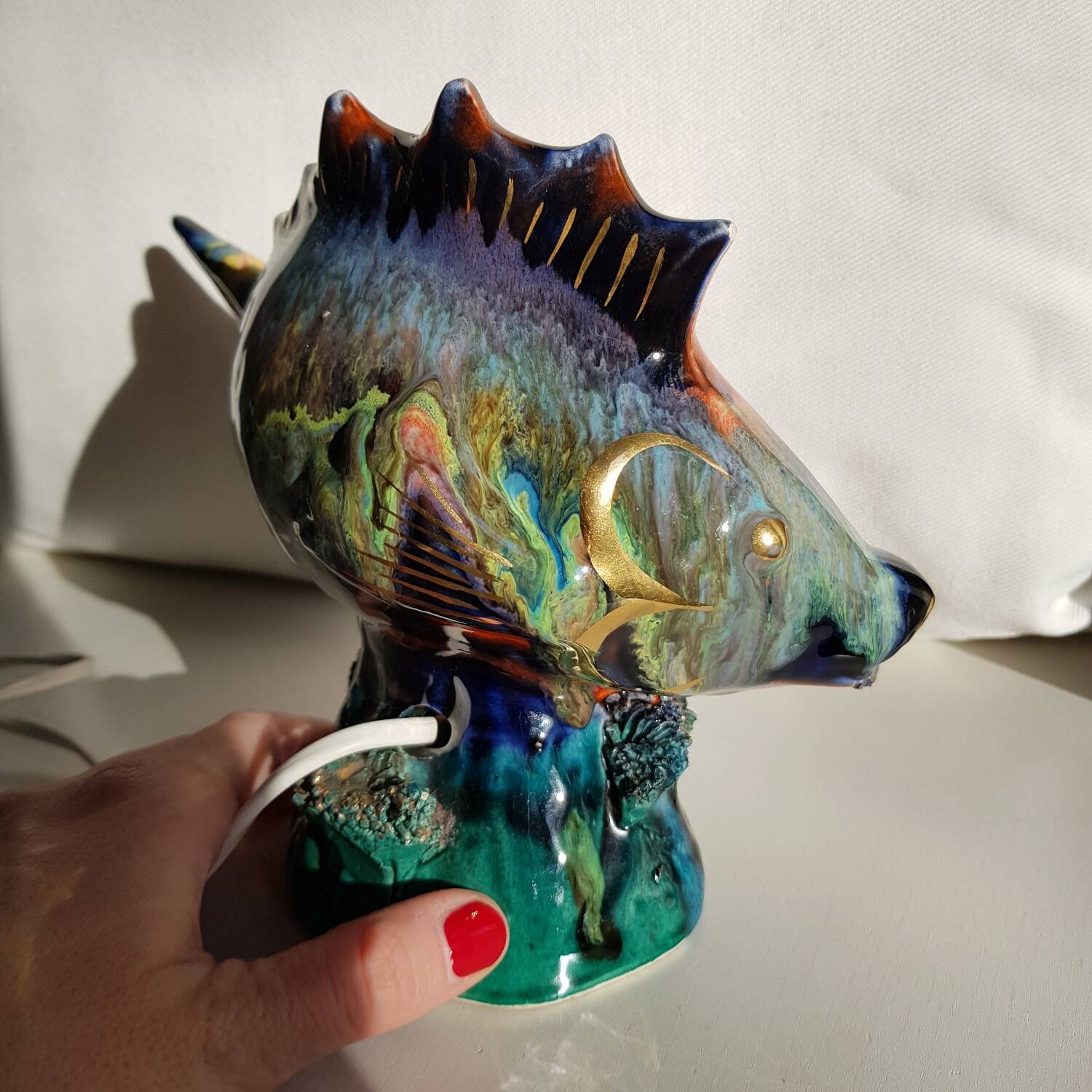 Lampe poisson en céramique avec ampoule