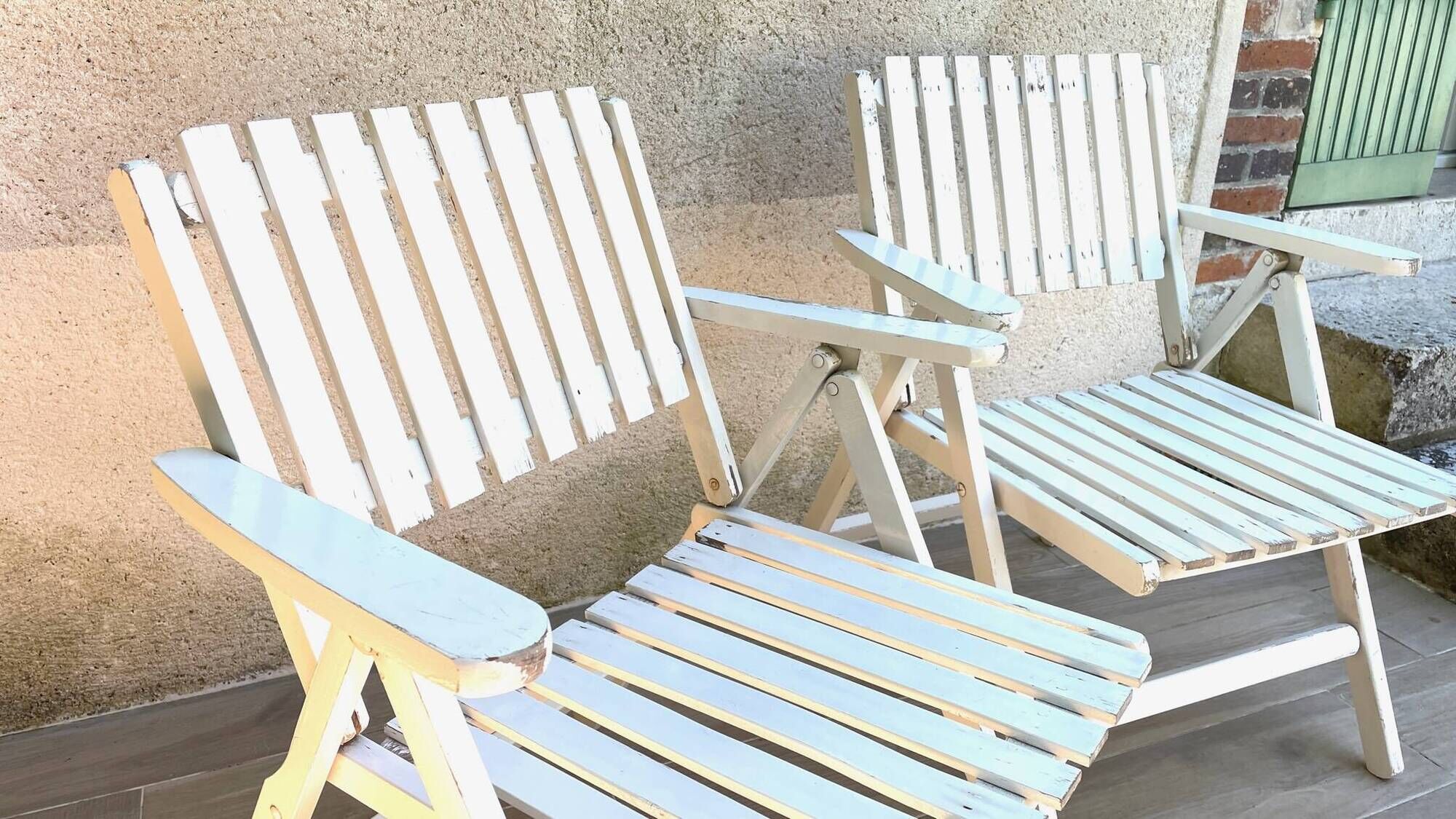 Pair of vintage wooden garden armchairs by r.gleizes