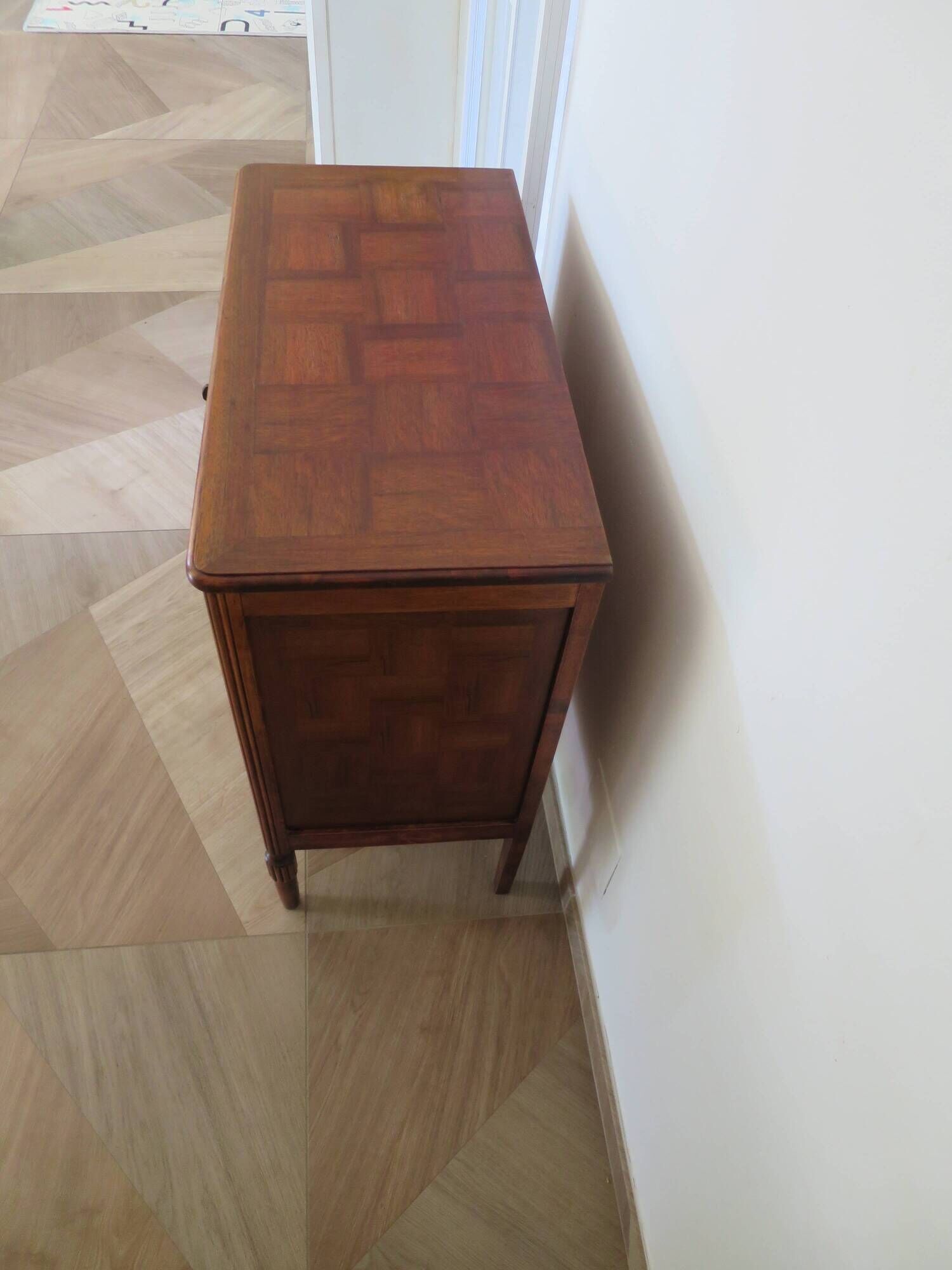 Art Deco chest of drawers - 4 drawers - locks - checkered wood veneer top - 50s