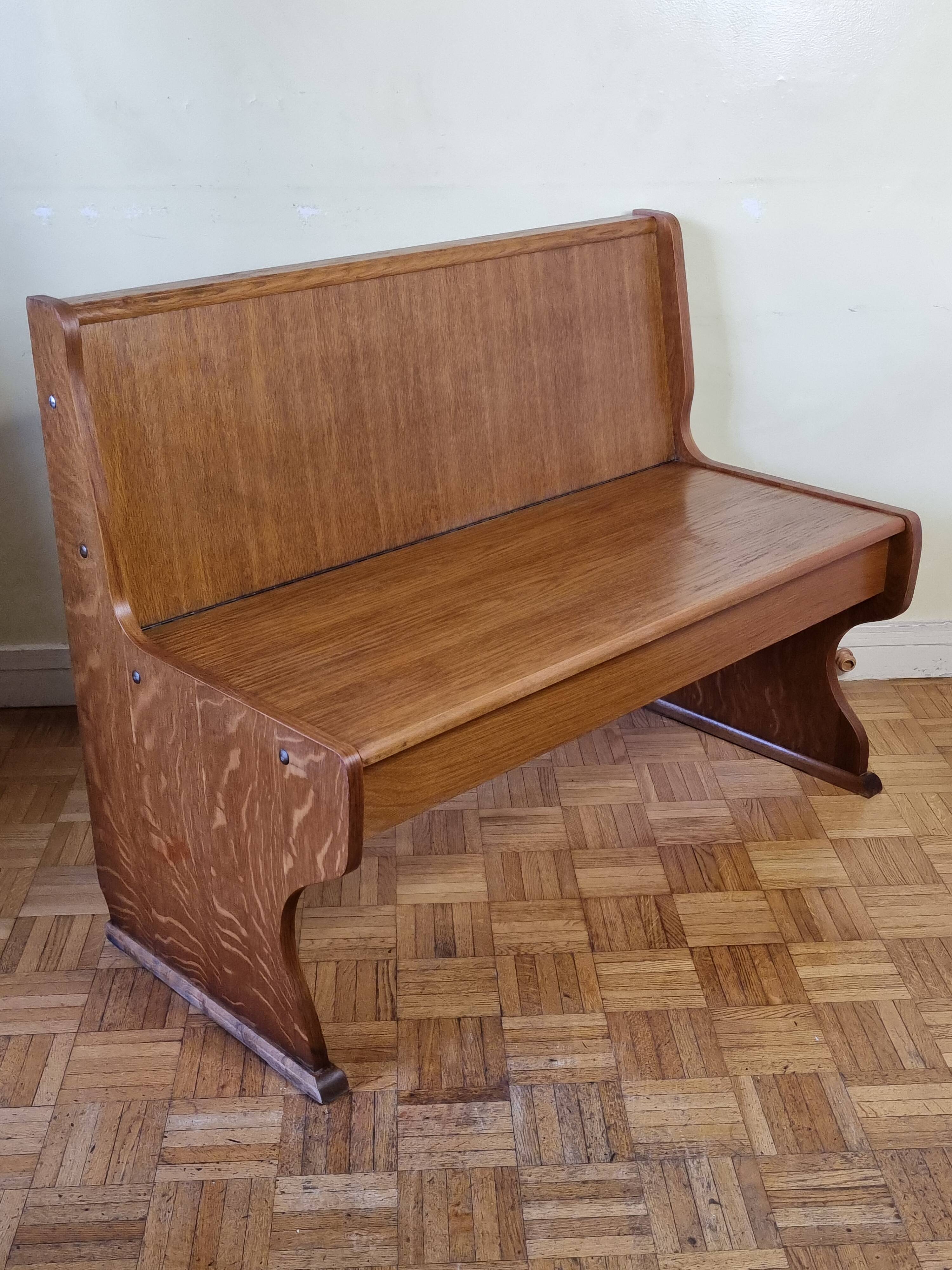 Vintage oak bench with storage compartment, two-seater, 104 cm