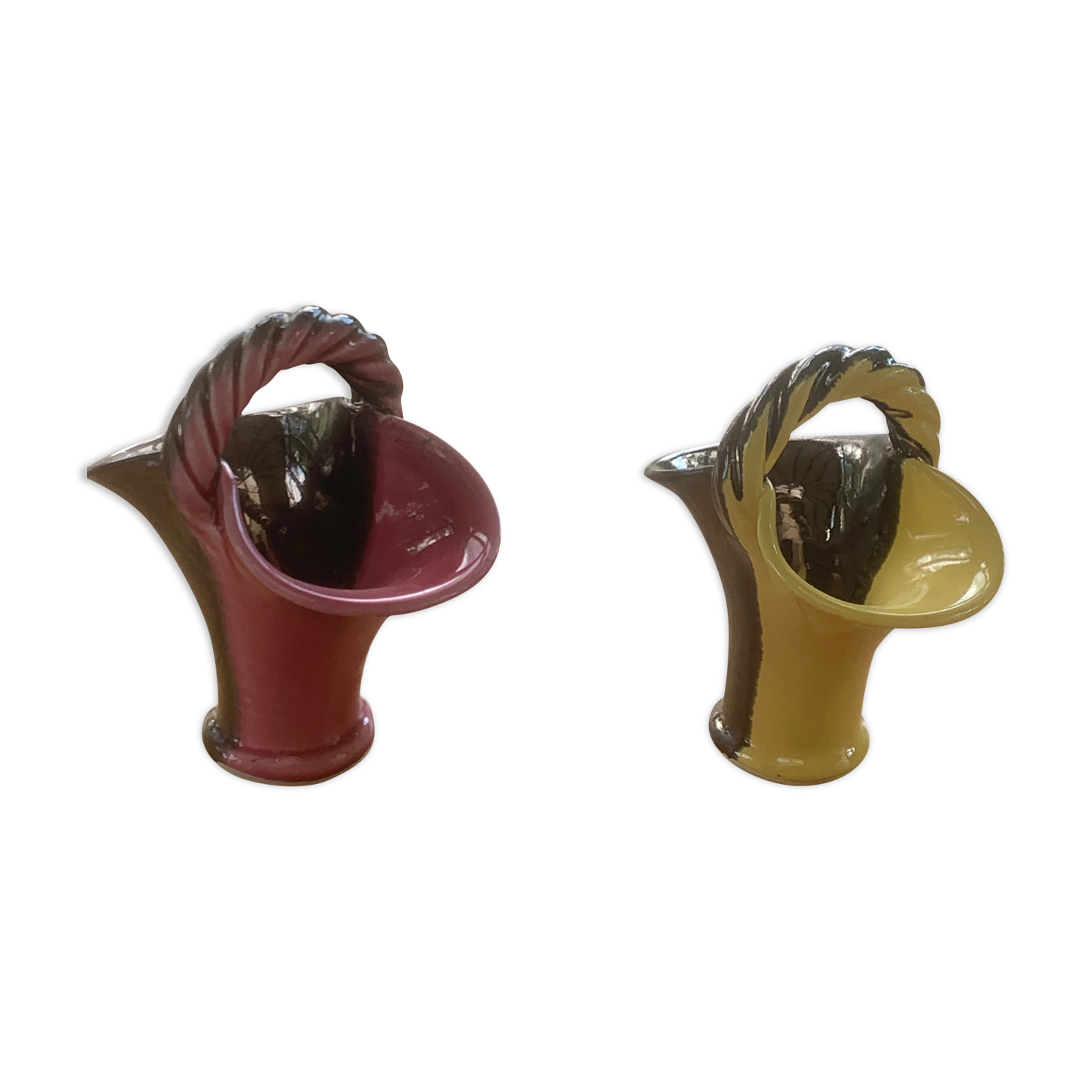 Two baskets in two-tone ceramic, moit-moit, vintage 1950