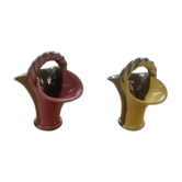Deux paniers en céramique bicolore, moit-moit, vintage 1950