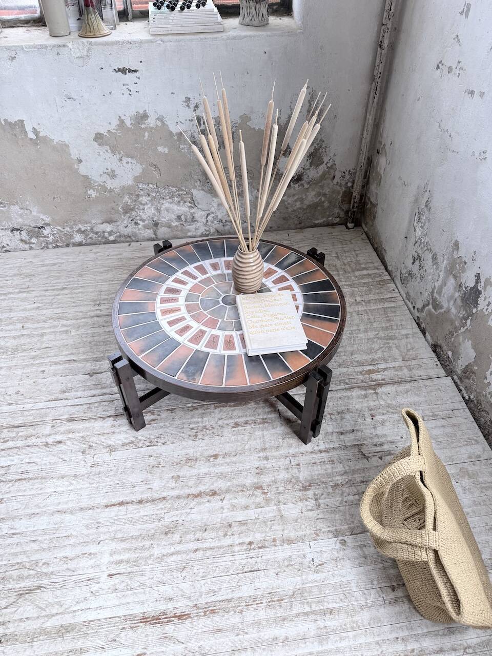 Round coffee table Roger Capron herbarium terracotta