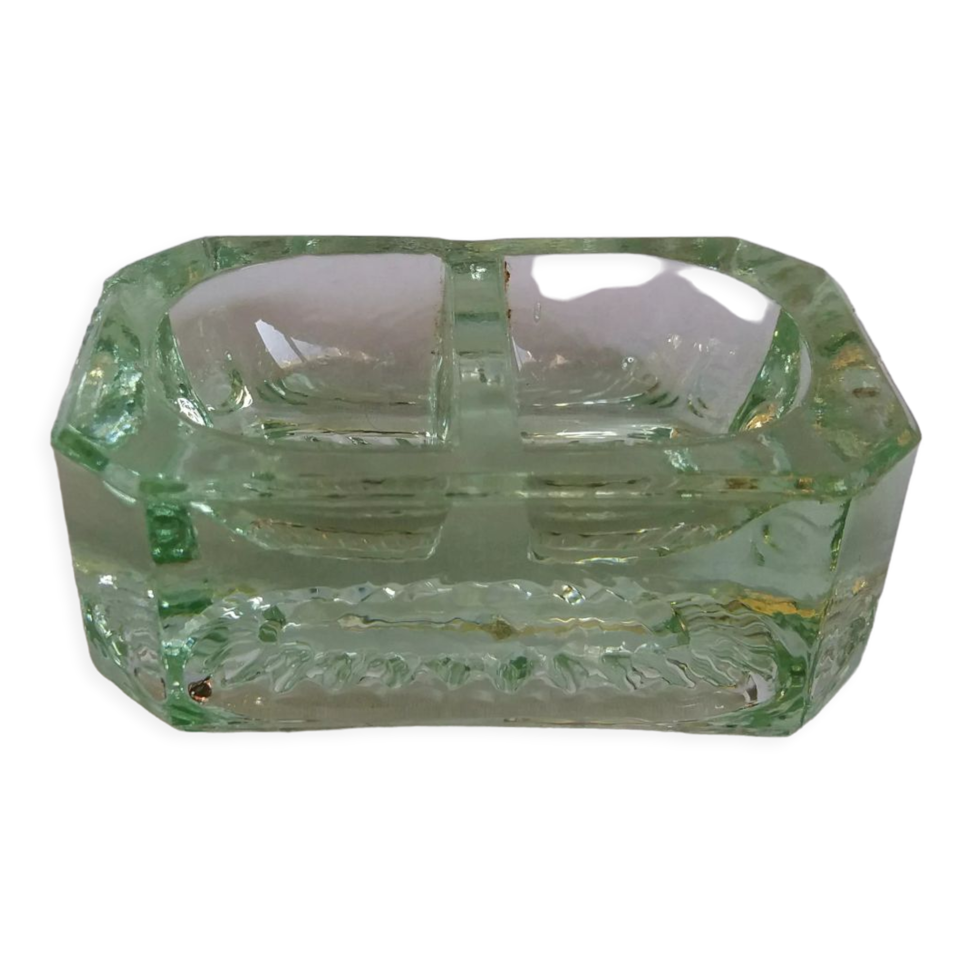 Art deco green glass saleron