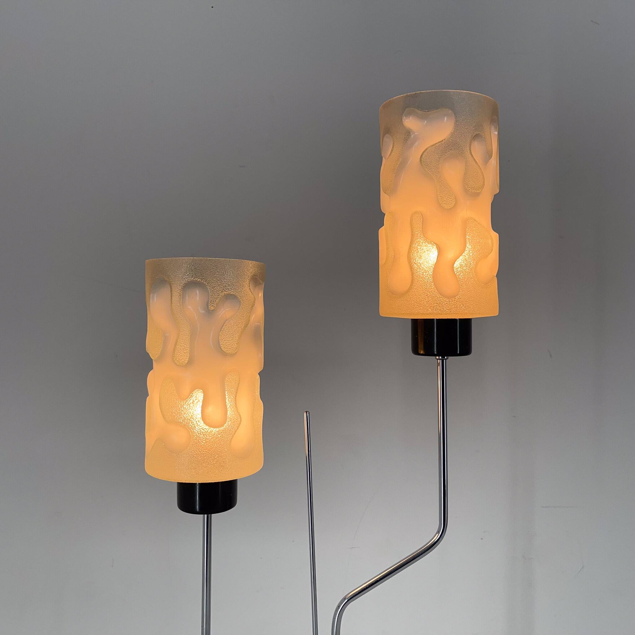 1970s chrome & glass floor lamp by lidokov, labeled, czechoslovakia