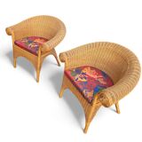 2 x rattan  arm chairs 1980s with original upholstery