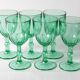 Set of 6 Vintage Green Wine Glasses / Stem Flutes / Crisal / Portugal 2000s