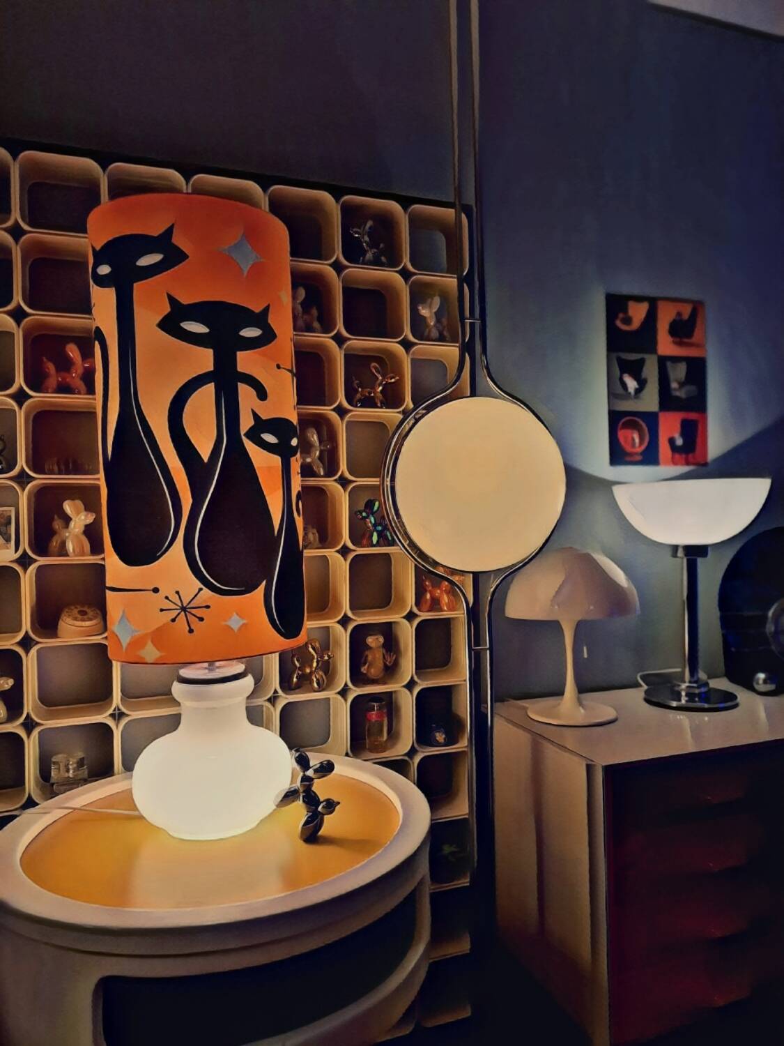 Lampe de Sol XL ou à poser Opaline, double éclairages Seventies