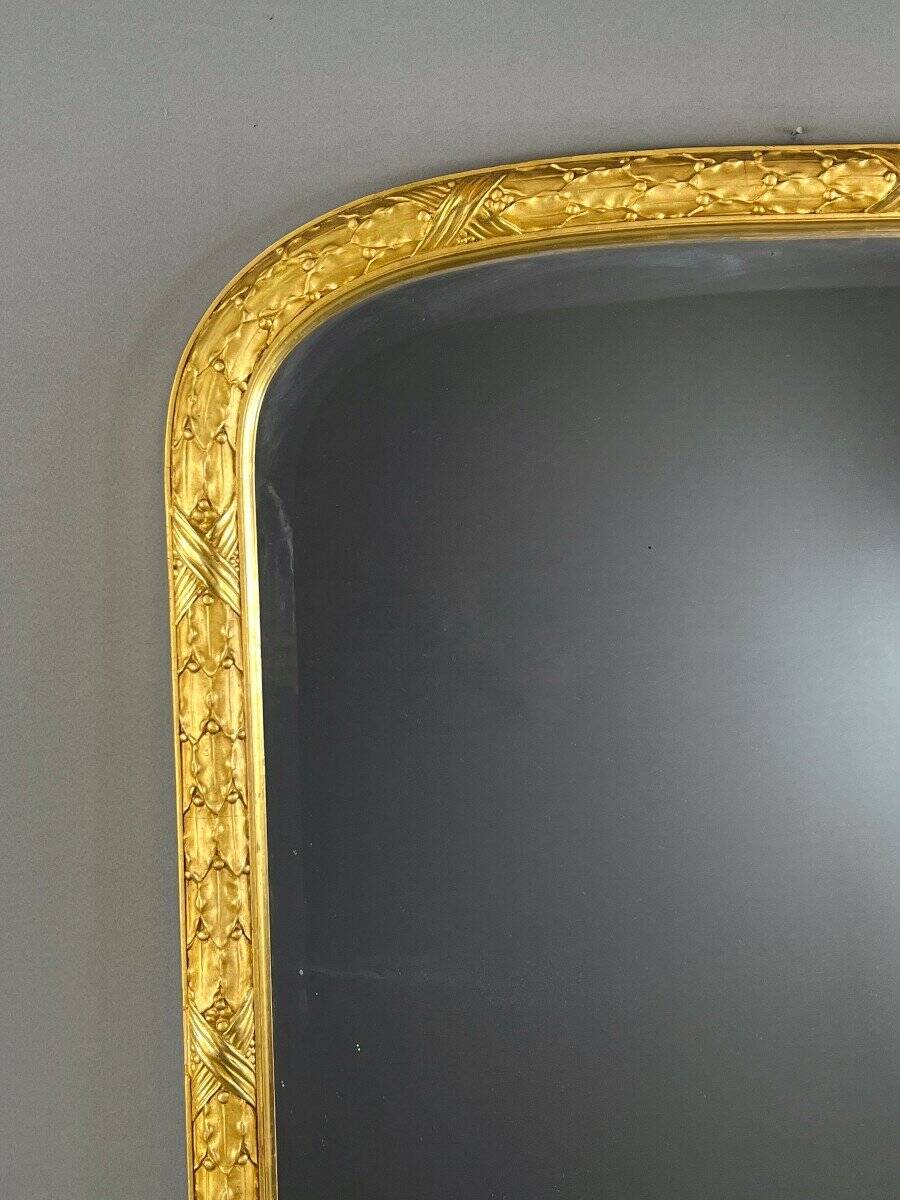 Grand Miroir En Bois Doré à Fronton Arrondi, Fin XIXe