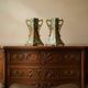 Art Nouveau, two barbotine vases from Onnaing around 1920.