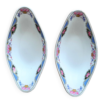 2 raviers vintage en porcelaine Digoin Sarreguemines motif fleuri