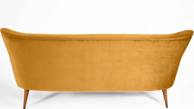 Three-seater velvet sofa, German, 1960s, mustard, restored.