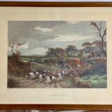 English engraving of hunting hound and hunting dog