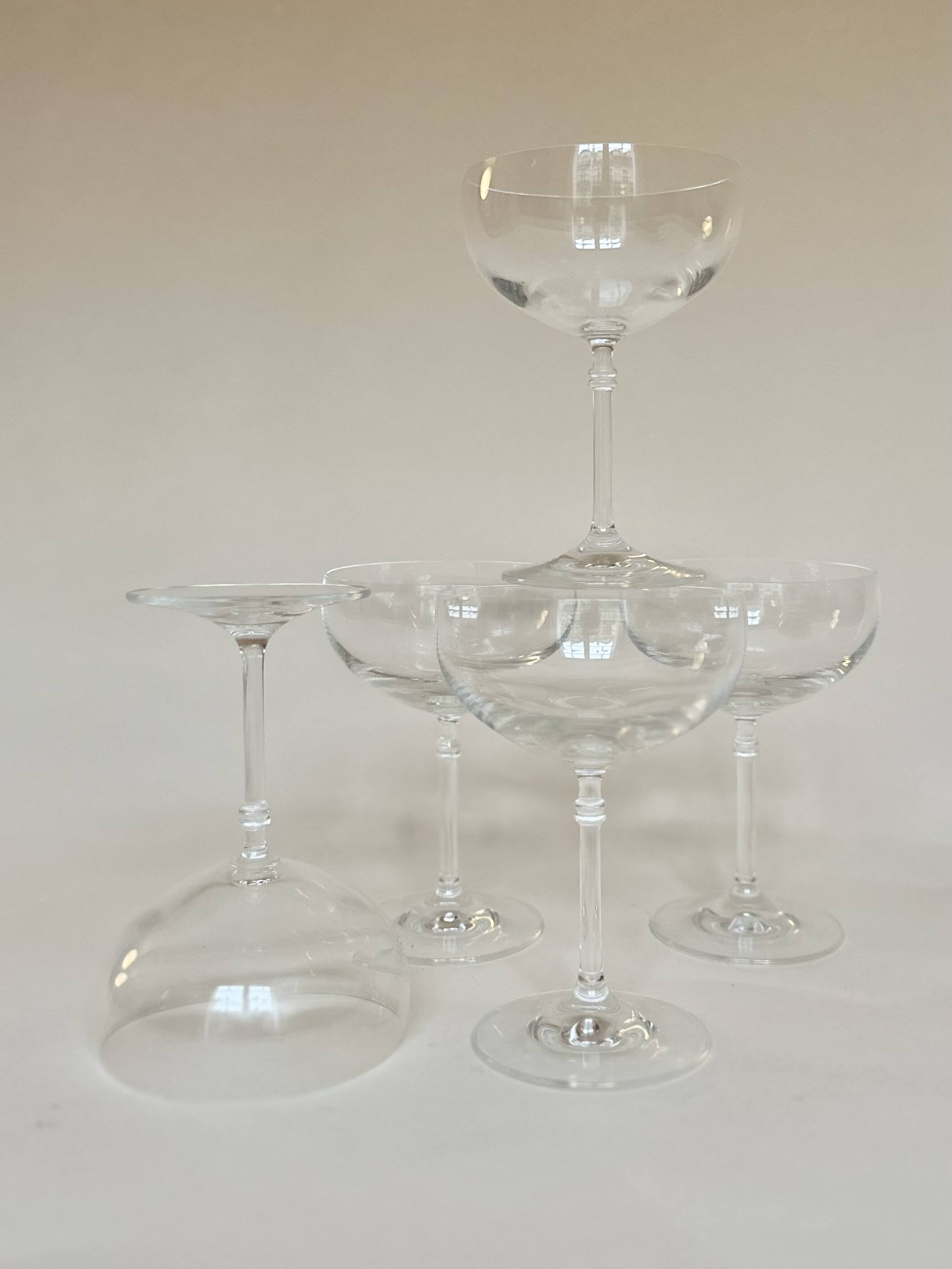 Set of five champagne glasses