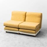 Pair of vintage yellow fabric armchairs, 1970s modernism