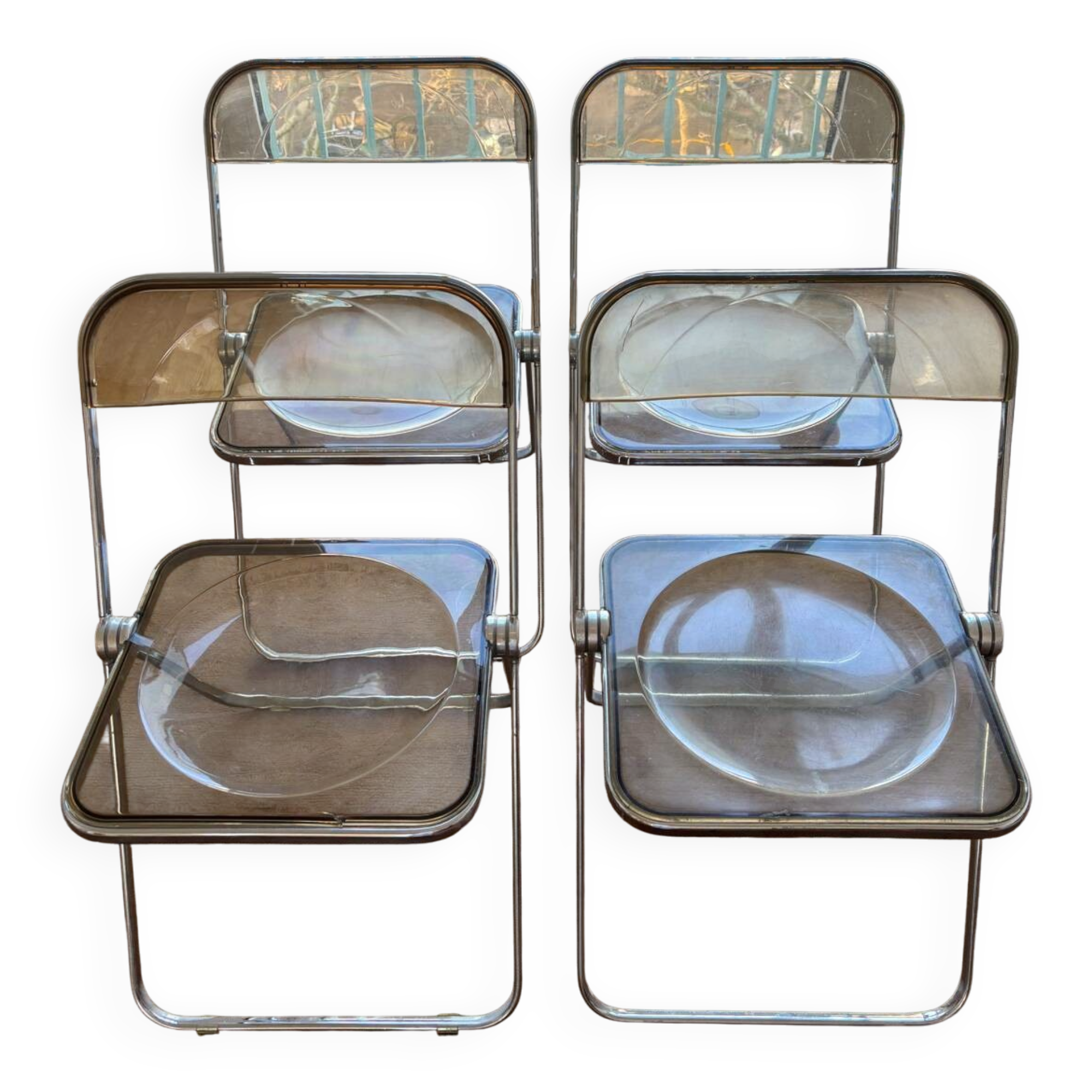 Lot of vintage taupe Plia chairs, Anomina Castelli 1970, Italy.