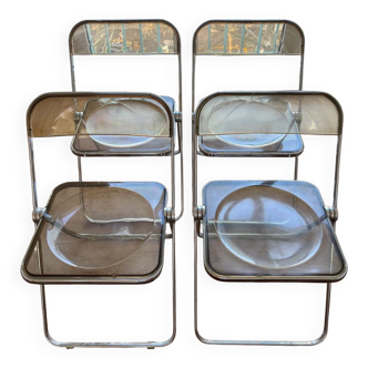 Lot of vintage taupe Plia chairs, Anomina Castelli 1970, Italy.
