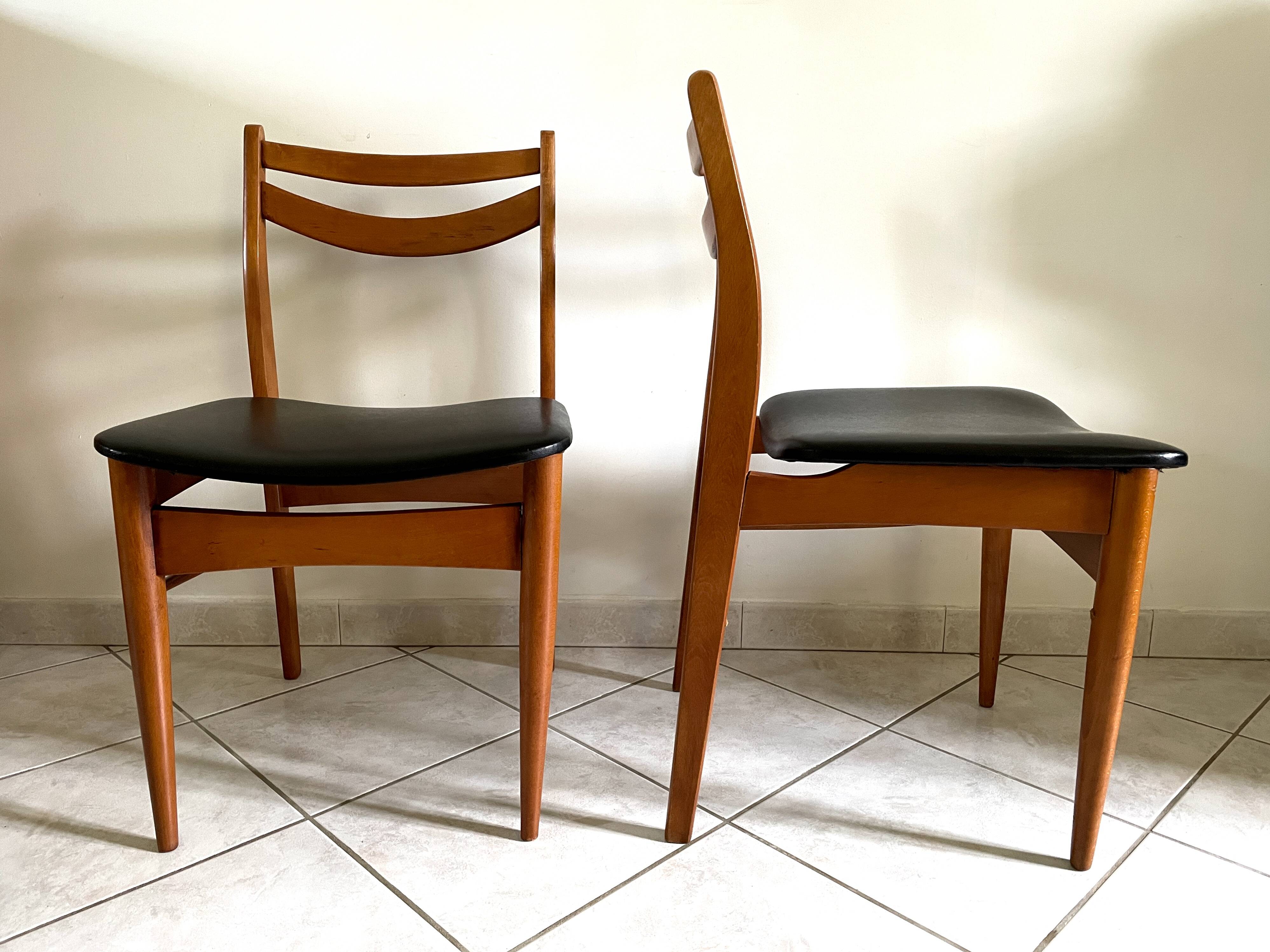 Set de 5 chaises scandinaves teck et skaï