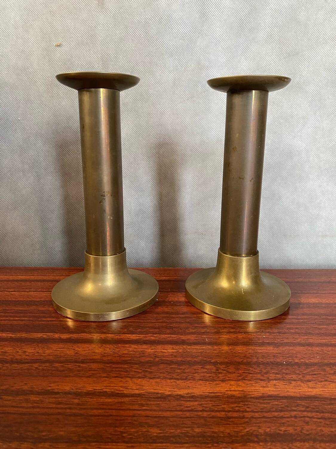 Antique Pair Of Vintage Brass Column Candle Holders